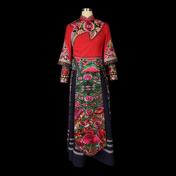 תחפושות סיני Tujia בגדים מסורתיים החורף רקומה כותנה פשתן פסטיבל התלבושת הבמה ריקוד עממי